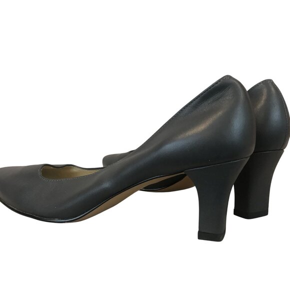 Ros Hommerson Gray Leather Womens Square Toe Pumps Size 7.5 With 2.5" Block Heel - Picture 5 of 9